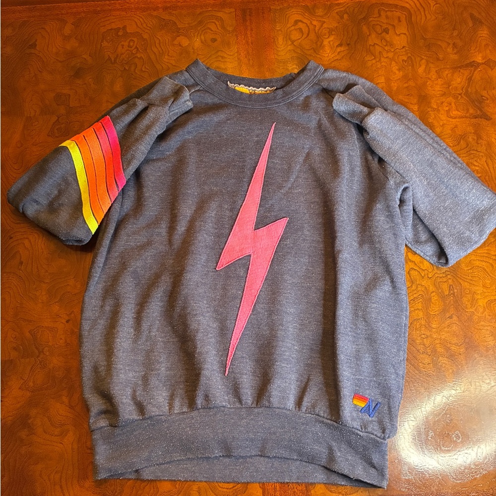 Aviator Nation Sweatshirt Navy Rainbow Chevron 7 Stripe Lightning Bolt